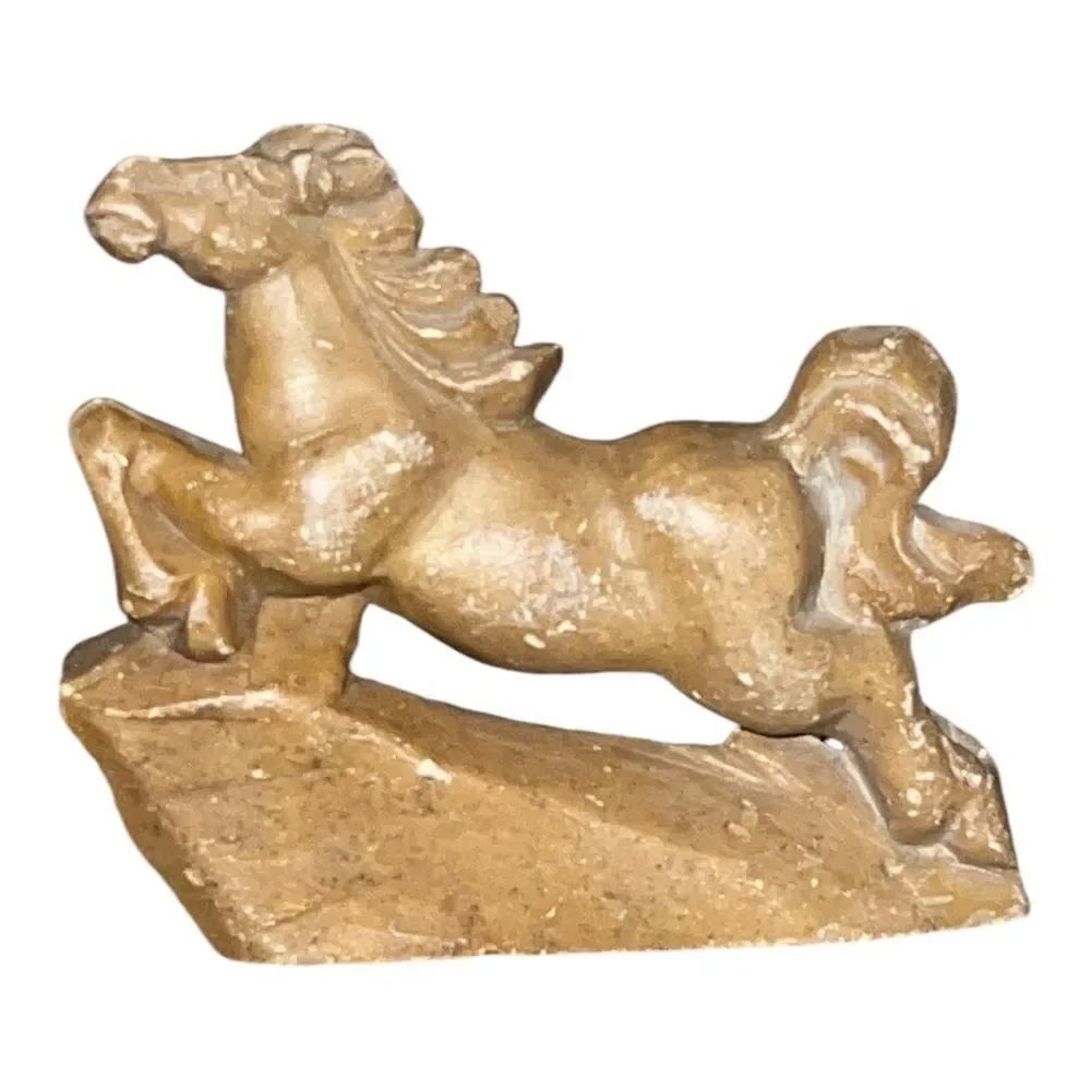 Vintage Soapstone Horse Hand Carved Tan EUC